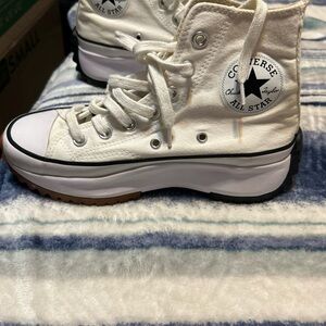 Converse Platform High Top Sneakers - Cream/White with Black Trim